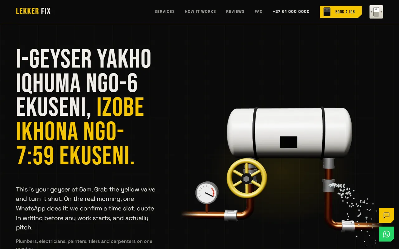 The 3D landing page: an interactive burst geyser with a valve, a pressure gauge and live readouts